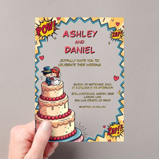 Invitations En Acrylique Mariage de style comique Retro Bride & Groom Pop (In situ (ordinateur de poche))