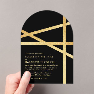 Invitations En Acrylique Mariage de style géométrique à effet de feuille d'