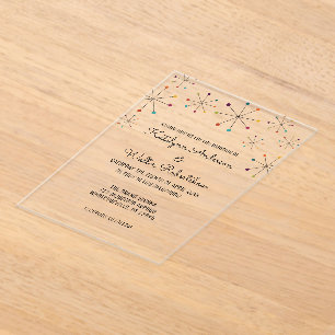 Invitations En Acrylique Mariage de style rétro vintage moderne du milieu d