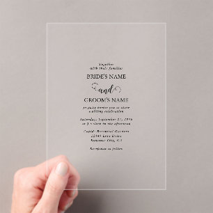 Invitations En Acrylique Mariage de superposition de script blanc et noir m