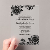 Invitations En Acrylique Mariage de tournesol en lin blanc noir (In situ (ordinateur de poche))