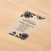 Invitations En Acrylique Mariage de tournesol en lin blanc noir (Poser)