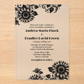 Invitations En Acrylique Mariage de tournesol en lin blanc noir (Recto)