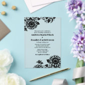 Invitations En Acrylique Mariage de tournesol en lin blanc noir (Insitu (Mariage))