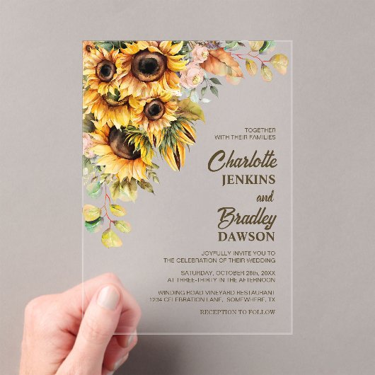 Invitations En Acrylique Mariage de tournesol rustique (In situ (ordinateur de poche))