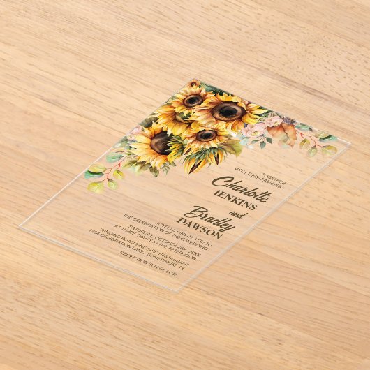 Invitations En Acrylique Mariage de tournesol rustique (Poser)
