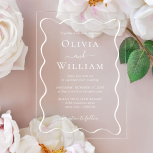 Invitations En Acrylique Mariage de trame blanc chic