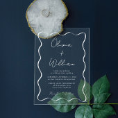 Invitations En Acrylique Mariage de trame Wavy Script blanc chic