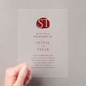 Invitations En Acrylique Mariage de typographie de monogramme de crête (In situ (ordinateur de poche))