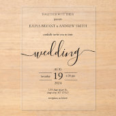 Invitations En Acrylique Mariage de typographie simple noir et blanc (Recto)