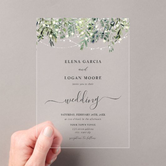 Invitations En Acrylique Mariage de verdure avec guirlandes lumineuses (In situ (ordinateur de poche))
