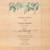 Invitations En Acrylique Mariage de verdure avec guirlandes lumineuses (Recto)