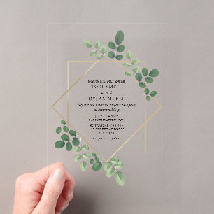 Invitations En Acrylique Mariage de verdure botanique géométrique