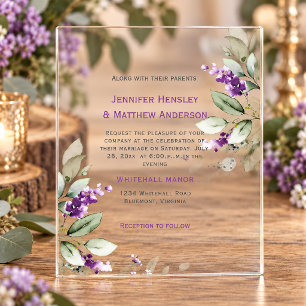 Invitations En Acrylique Mariage de verdure florale de lavande violette