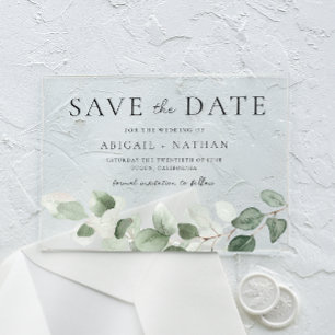Invitations En Acrylique Mariage de verdure moderne, Enregistrez la date