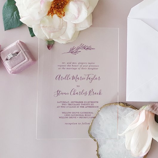 Invitations En Acrylique Mariage de verdure végétal à feuilles minimes