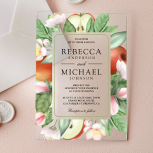 Invitations En Acrylique Mariage de verger de pomme rouge floral botanique
