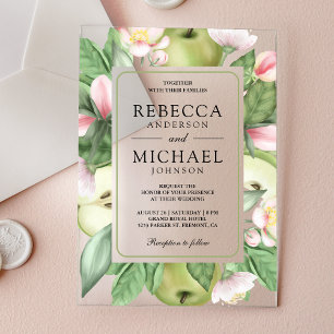 Invitations En Acrylique Mariage de verger de pommier floral botanique vert