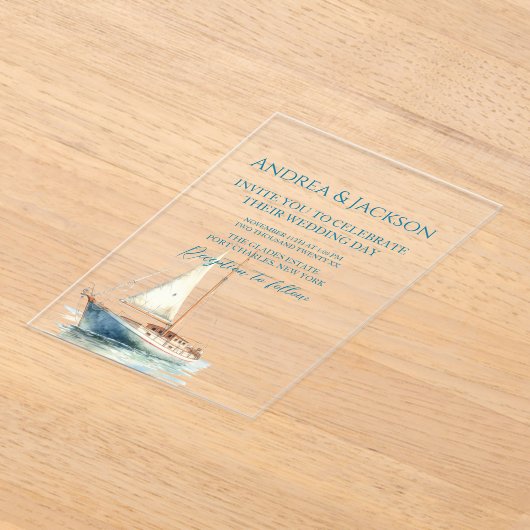 Invitations En Acrylique Mariage de voilier Watercolor (Poser)