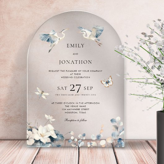 Invitations En Acrylique Mariage de vol Blue Herons