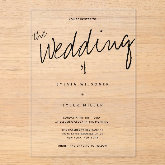 Invitations En Acrylique Mariage décontracté de typographie moderne (Recto)