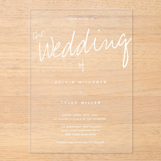 Invitations En Acrylique Mariage décontracté de typographie moderne (Recto)
