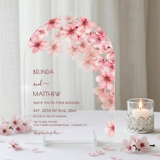 Invitations En Acrylique Mariage décontracté sous les fleurs de cerisier