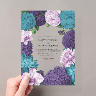 Invitations En Acrylique Mariage Deep Marine, Orchidée Ardoise et Lilas Nua