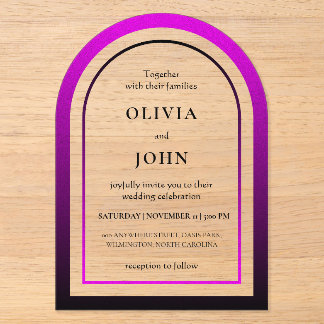Invitations En Acrylique Mariage dégradé noir magenta