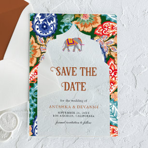 Invitations En Acrylique Mariage d'éléphant d'art folklorique indien, carte