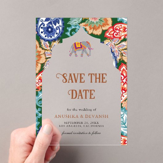 Invitations En Acrylique Mariage d'éléphants d'art populaire indien Sauvez  (In situ (ordinateur de poche))