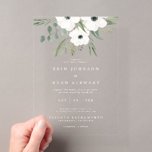 Invitations En Acrylique Mariage Délicat Sage & Eucalyptus Vert Poussiéreux