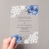 Invitations En Acrylique Mariage dentelle bleu floraux (In situ (ordinateur de poche))