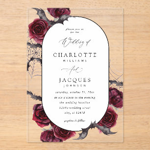 Invitations En Acrylique Mariage des chauves-souris d'Halloween Rose rouge