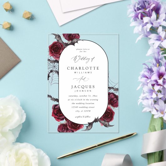 Invitations En Acrylique Mariage des chauves-souris d'Halloween Rose rouge (Insitu (Mariage))