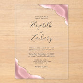 Invitations En Acrylique Mariage des coins d'âge or rose vif moderne (Recto)