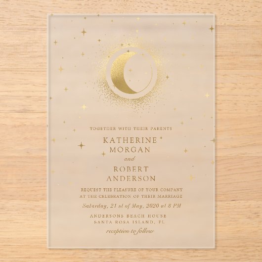 Invitations En Acrylique Mariage des étoiles de minuit céleste (Recto)