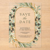 Invitations En Acrylique Mariage des Feuilles d'Olivier Sauvez la date (Recto)
