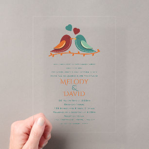 Invitations En Acrylique Mariage des oiseaux d'amour