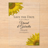 Invitations En Acrylique Mariage des tournesols jaunes Enregistrer la date (Recto)