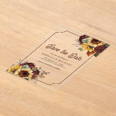 Invitations En Acrylique Mariage des Tournesols Rose de Bourgogne Sauvez la (Poser)
