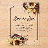 Invitations En Acrylique Mariage des Tournesols Rose de Bourgogne Sauvez la (Recto)