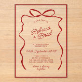 Invitations En Acrylique Mariage d'esquisse de ruban à ruban à main rouge (Recto)