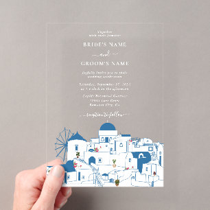 Invitations En Acrylique Mariage Destination Île Grecque Santorin