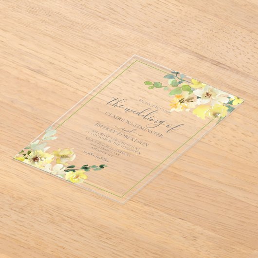 Invitations En Acrylique Mariage d'été Delicic Jaune Floral Sage Vert (Poser)