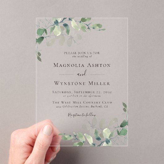 Invitations En Acrylique Mariage d'eucalyptus (In situ (ordinateur de poche))