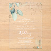 Invitations En Acrylique Mariage d'Eucalyptus blanc à feuilles d'or de verd (Recto)