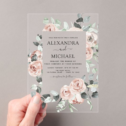 Invitations En Acrylique Mariage d'Eucalyptus rose poussiéreux (In situ (ordinateur de poche))