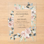 Invitations En Acrylique Mariage d'Eucalyptus rose poussiéreux (Recto)