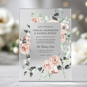 Invitations En Acrylique Mariage d'Eucalyptus rose poussiéreux